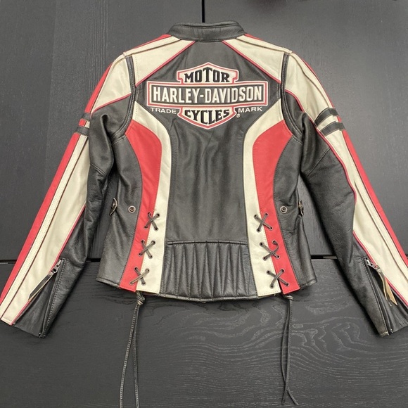 Harley-Davidson Women’s Ridgeway Black White and Pink Leather Jacket - XS - Picture 1 of 12